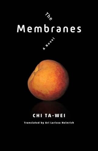 Book cover with a peach centered on a black background and white text.