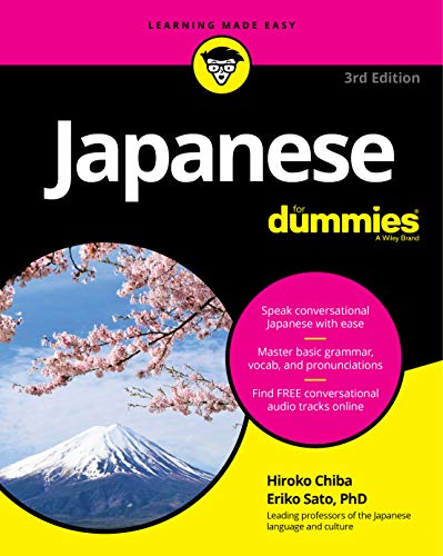 Book cover: "Japanese for Dummies," 3rd Edition, with Mount Fuji image.