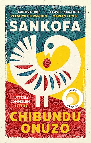 Book cover featuring a stylized white bird on a patterned blue, yellow, and red background.