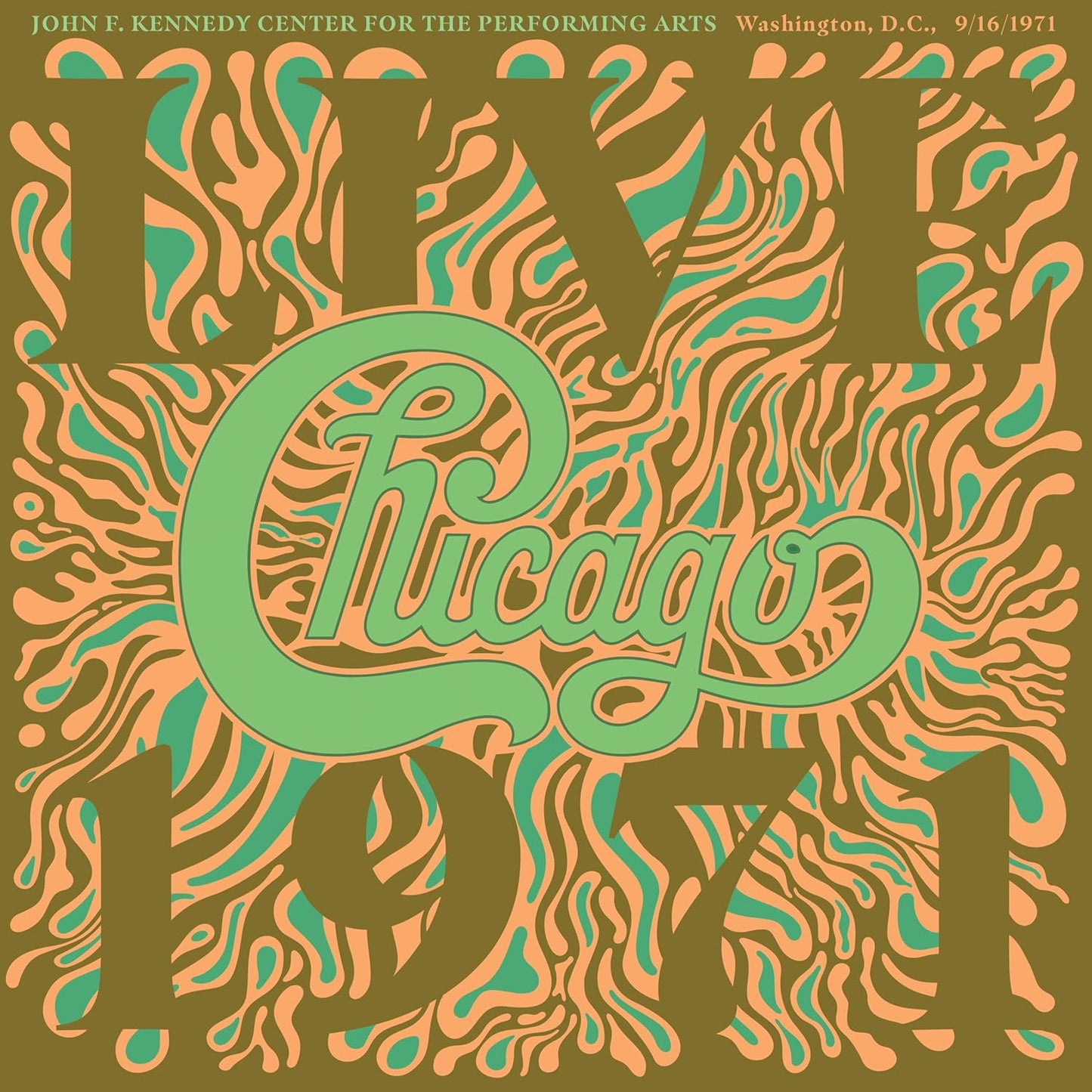 Chicago vinyl record album cover with psychedelic design and black disc.