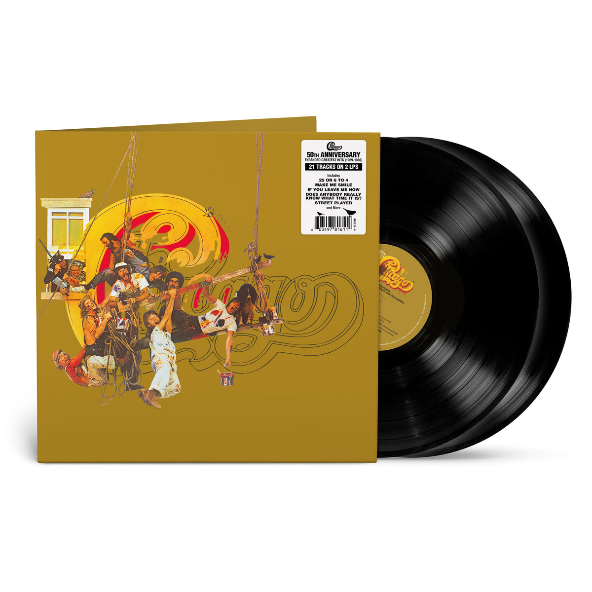 Chicago IX vinyl record with colorful cover art and barcode.