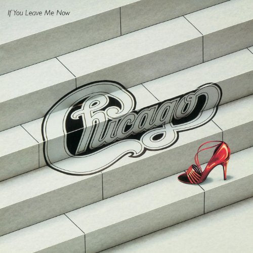 Chicago album cover with stairs, a red shoe, and band logo.