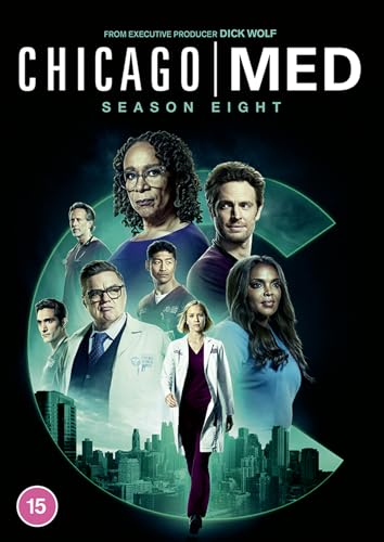 “Chicago Med” Season 8 DVD cover featuring the show’s cast and city skyline.