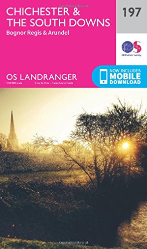 Ordnance Survey Landranger map 197 cover, showing Chichester & South Downs scenery.