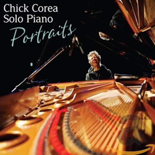 Chick Corea at a grand piano, album cover for "Portraits.