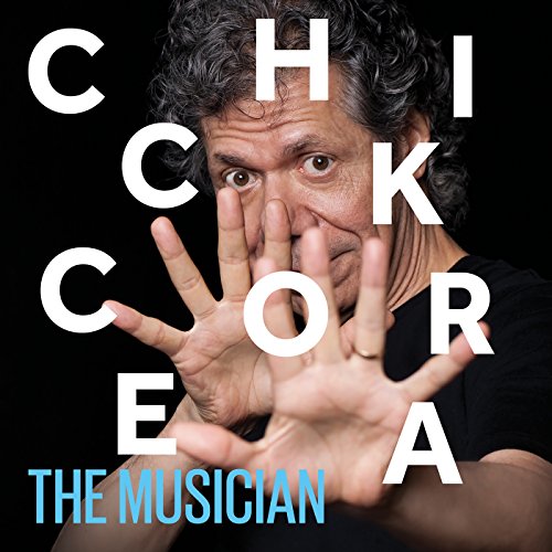 Chick Corea album cover featuring the musician partially obscured by large letters.