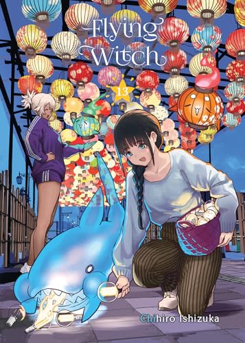 Cover of “Flying Witch 13” manga with two girls and a blue creature.