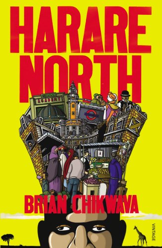 Book cover: "Harare North" by Brian Chikwava, illustrated cityscape.