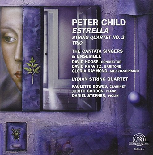 "CD cover with purple background, text listing 'Peter Child Estrella' and performer names."