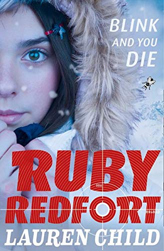 Book cover featuring a young girl with a furry hood, titled “Ruby Redfort.”