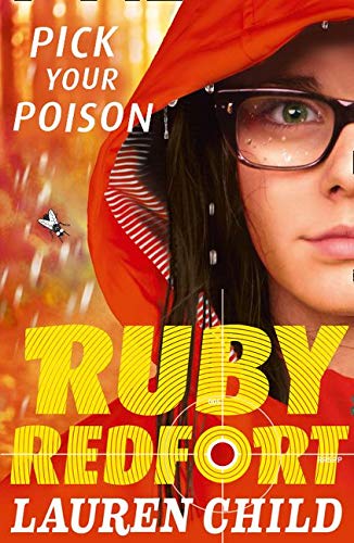 Book cover featuring a girl with glasses wearing a red hooded raincoat.