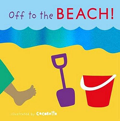 Beach scene with a foot, bucket, spade, and blue wave illustration.