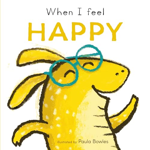Yellow cartoon dog wearing blue glasses, book cover for young children.