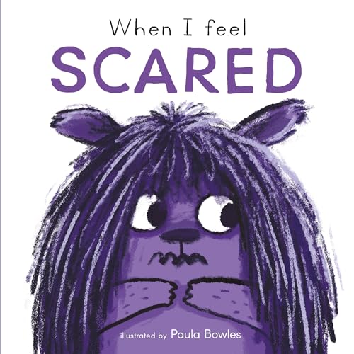 Purple monster with large eyes and worried expression, book cover.