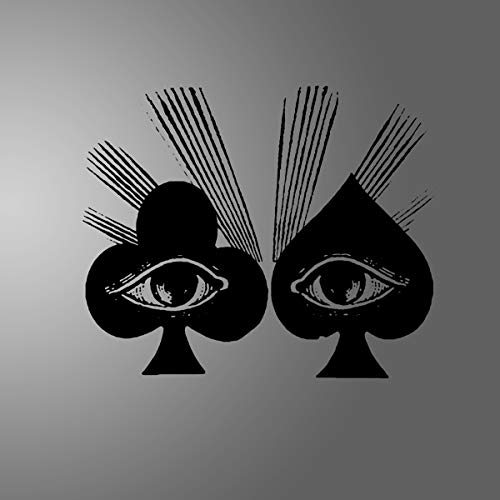 Black and white album art featuring two playing card suits with eyes.