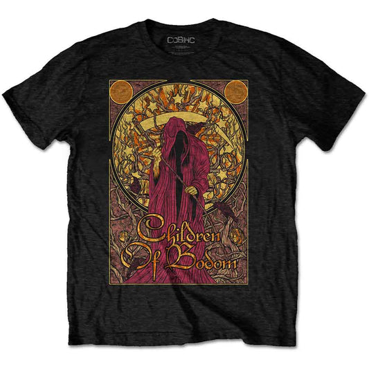 Black t-shirt with a hooded figure and “Children Of Bodom” text.