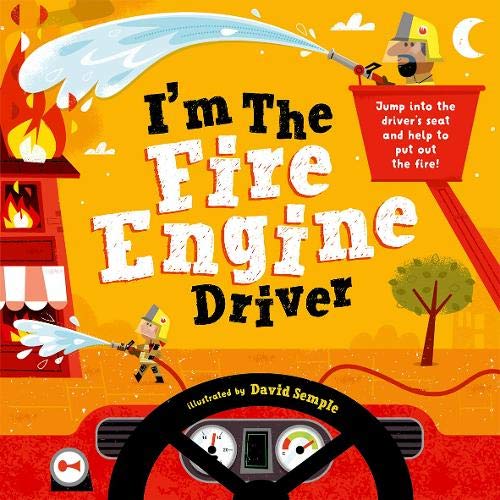Children’s book cover depicting firefighters and a red fire engine.