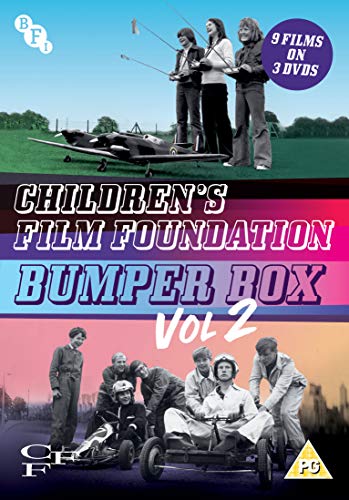 DVD cover for “Children’s Film Foundation Bumper Box 2” featuring children and vehicles.