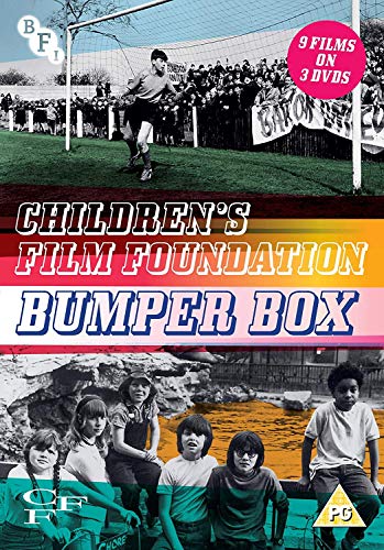 DVD cover featuring children in vintage scenes, text “Children’s Film Foundation Bumper Box”.