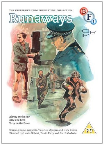 DVD cover for "Runaways" showing children and a police officer.