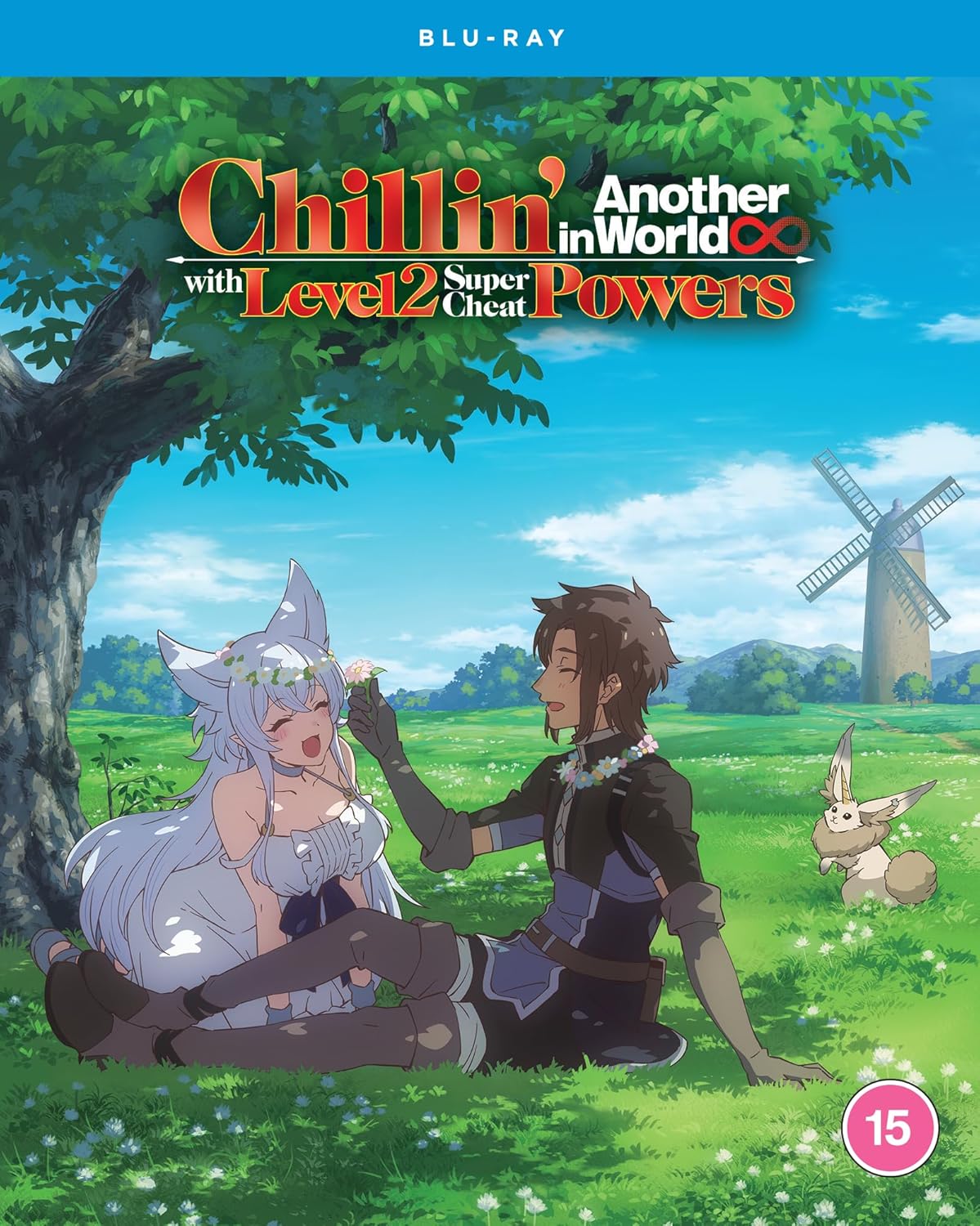 Blu-ray cover for “Chillin’ in Another World” anime with characters in a field.
