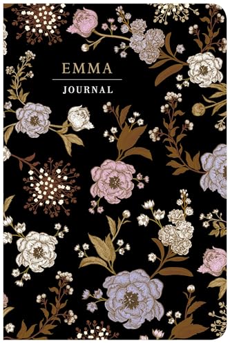 Black journal cover with floral pattern and white text: "Emma Journal".
