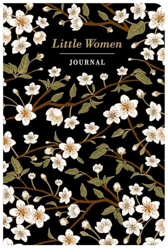 A journal cover with a black background featuring white cherry blossoms and brown branches.
