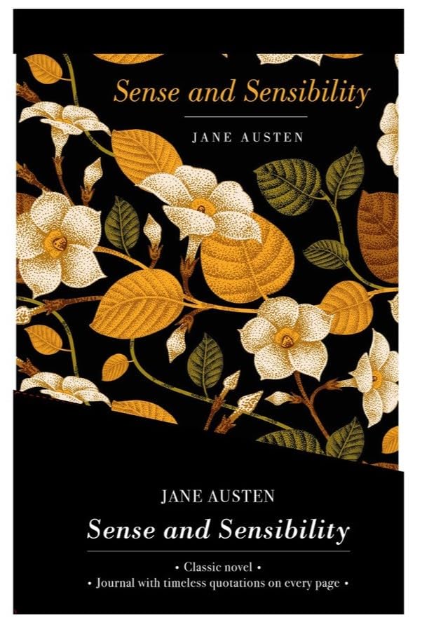 Book cover featuring floral design and title "Sense and Sensibility" by Jane Austen.