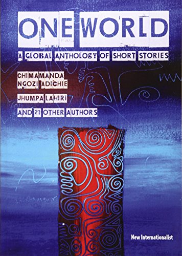 Book cover: “One World” anthology with blue, red, and white design.