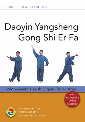 Book cover showing a man in blue clothing performing three different Qigong movements.