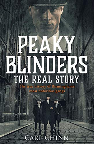 Book cover: “Peaky Blinders” with men in flat caps on a street.