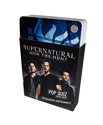 Supernatural" trivia deck with three characters on the cover.