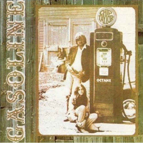 "Album cover with man and child beside a gas pump, sepia-toned image."