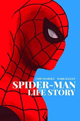 Close-up of Spider-Man’s red and blue mask with title “Spider-Man: Life Story”.