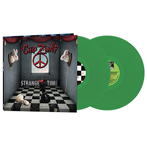 Chip Znuff “Strange Time” vinyl record with green discs and surreal cover art.
