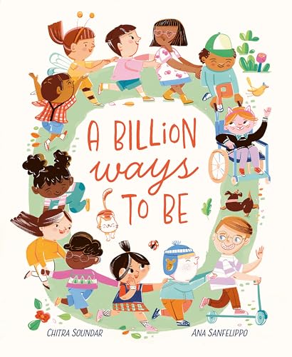Colorful illustration of diverse children playing together in a circular frame.