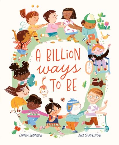 Colorful illustration of diverse children playing together in a circular design.