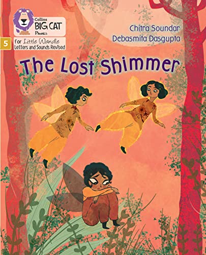 Book cover: "The Lost Shimmer" featuring fairies and a child in a forest.