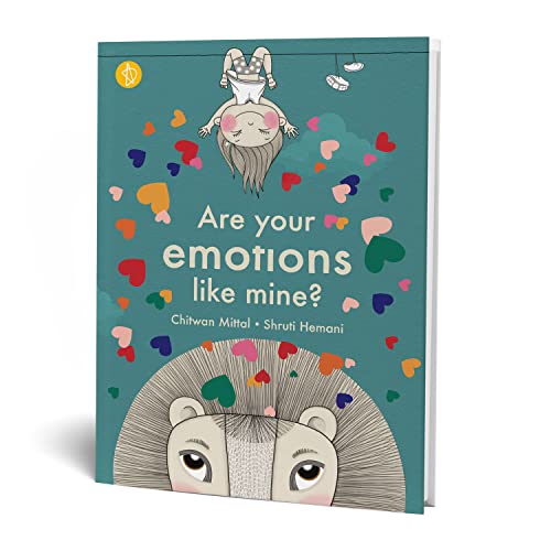 Book cover with a girl, hedgehog, and colorful heart shapes.