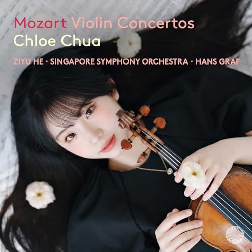 CD cover featuring violinist Chloe Chua with her violin and flowers.