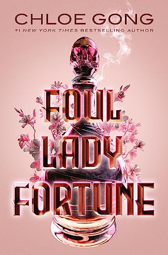 Book cover: “Foul Lady Fortune” with a perfume bottle and floral design.