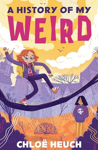 Book cover: girl running on a rooftop, illustrated style.