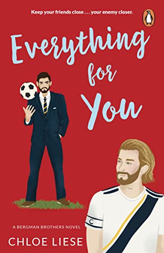 Book cover with illustrated men, a soccer ball, and red background.
