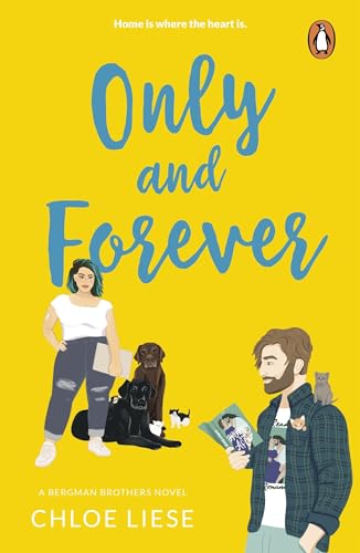 Book cover with illustrated people, dogs, and a cat on a yellow background.