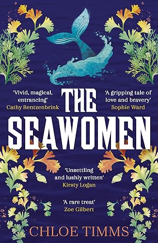 Book cover: "The Seawomen" with a mermaid tail and floral design.