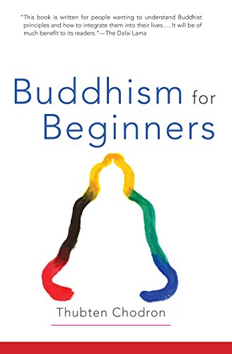 Book cover: "Buddhism for Beginners" with colorful flame-like symbol.