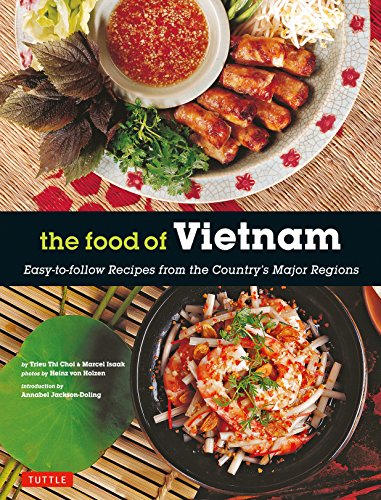 Cookbook cover featuring Vietnamese food: shrimp, pork, and dipping sauce.