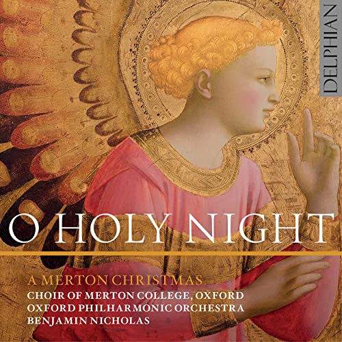 CD cover featuring Renaissance angel art and text “O Holy Night.”