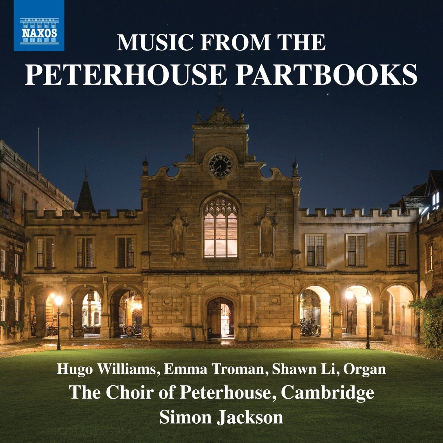 CD cover featuring Peterhouse, Cambridge, illuminated at night.