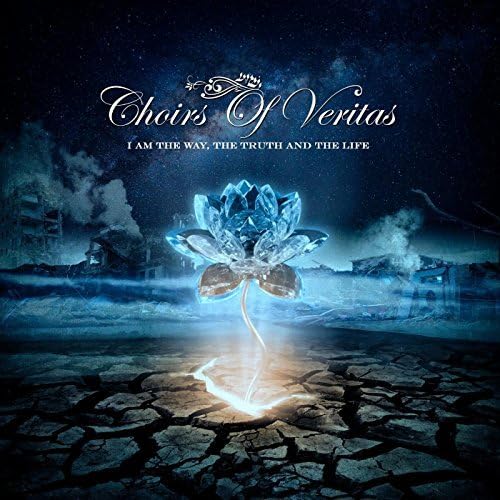CD cover with glowing blue flower over cracked earth and city ruins.